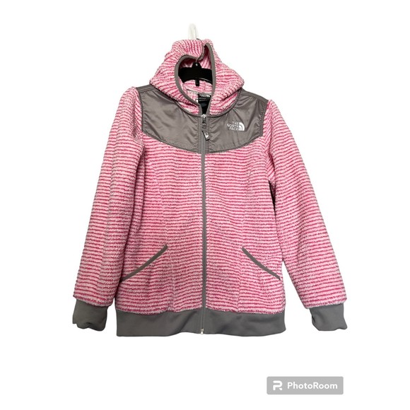 The North Face fleece Jacket girls L pink and white‎ striped - Picture 1 of 8